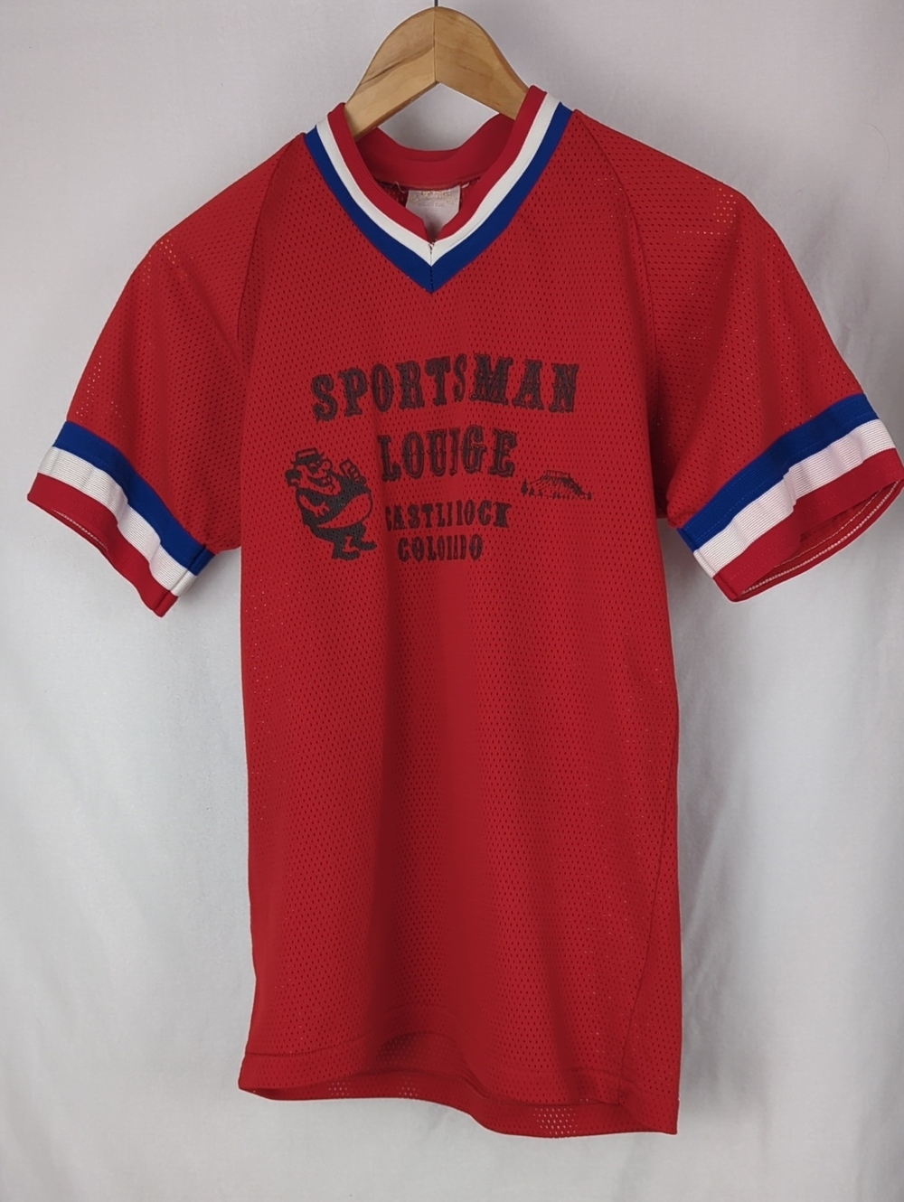 VINTAGE Retro Sportsman Lounge Jersey Red Blue Short-Sleeve Mesh